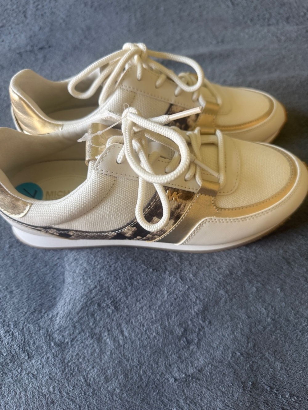 Michael Kors Women Cream and Gold Sneakers - Picture 2 of 12
